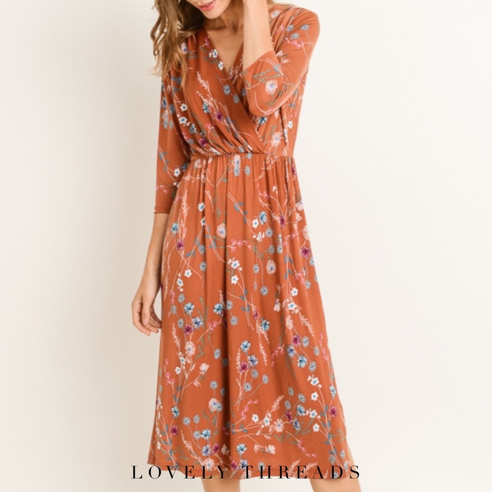 Fall Rust Floral Midi